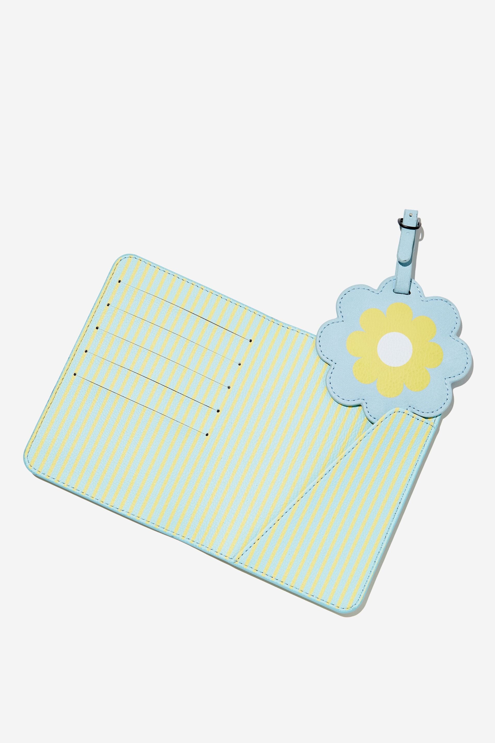 The Wanderer Passport & Luggage Tag Set (Stripe Blue & Butter Flower)