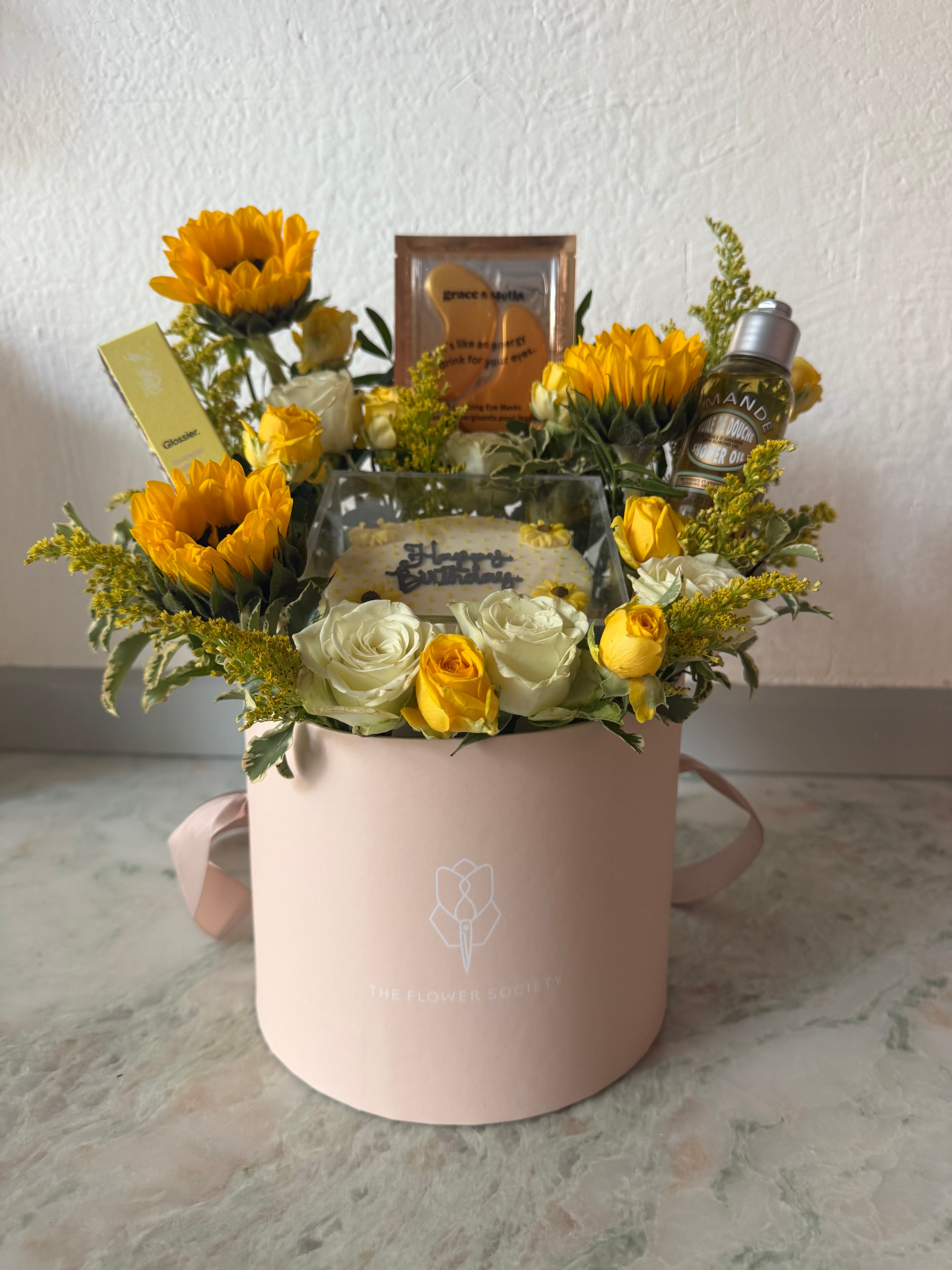 Sunflower Cake Hatbox w/ Make Up