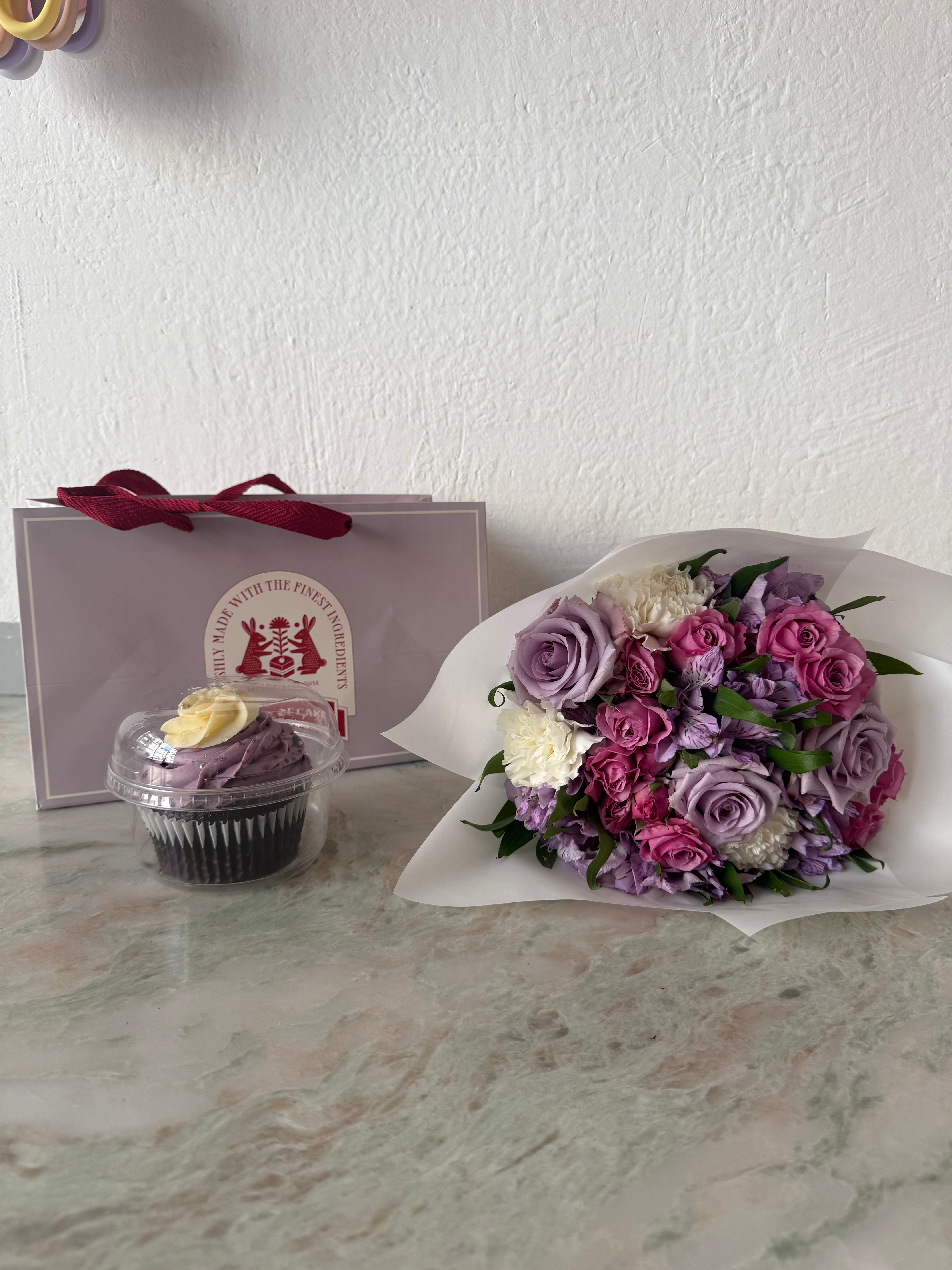 Purple Cupcake w/ Mini Bouquet