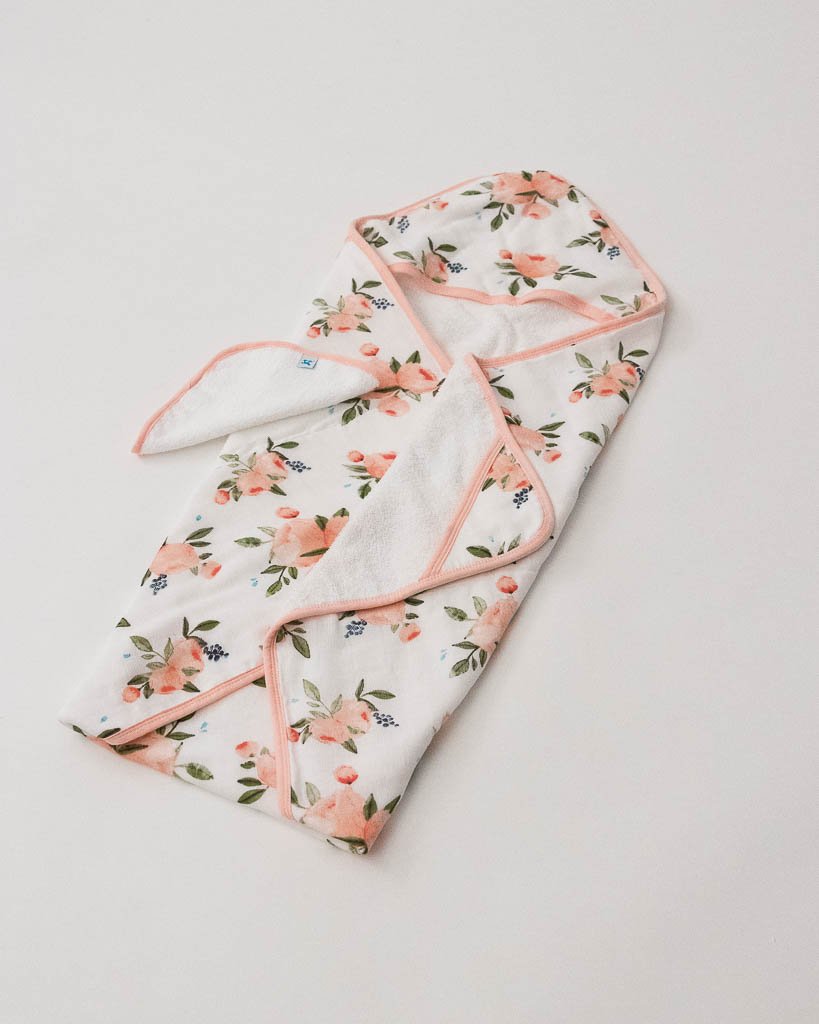 Watercolor Rose Cotton Hooded Towel & Wash Cloth Set