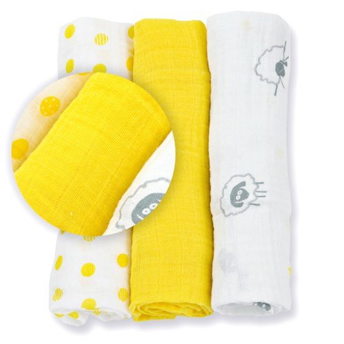 Sunshine Yellow (Pack of 3) Muslin Receiving Blankets