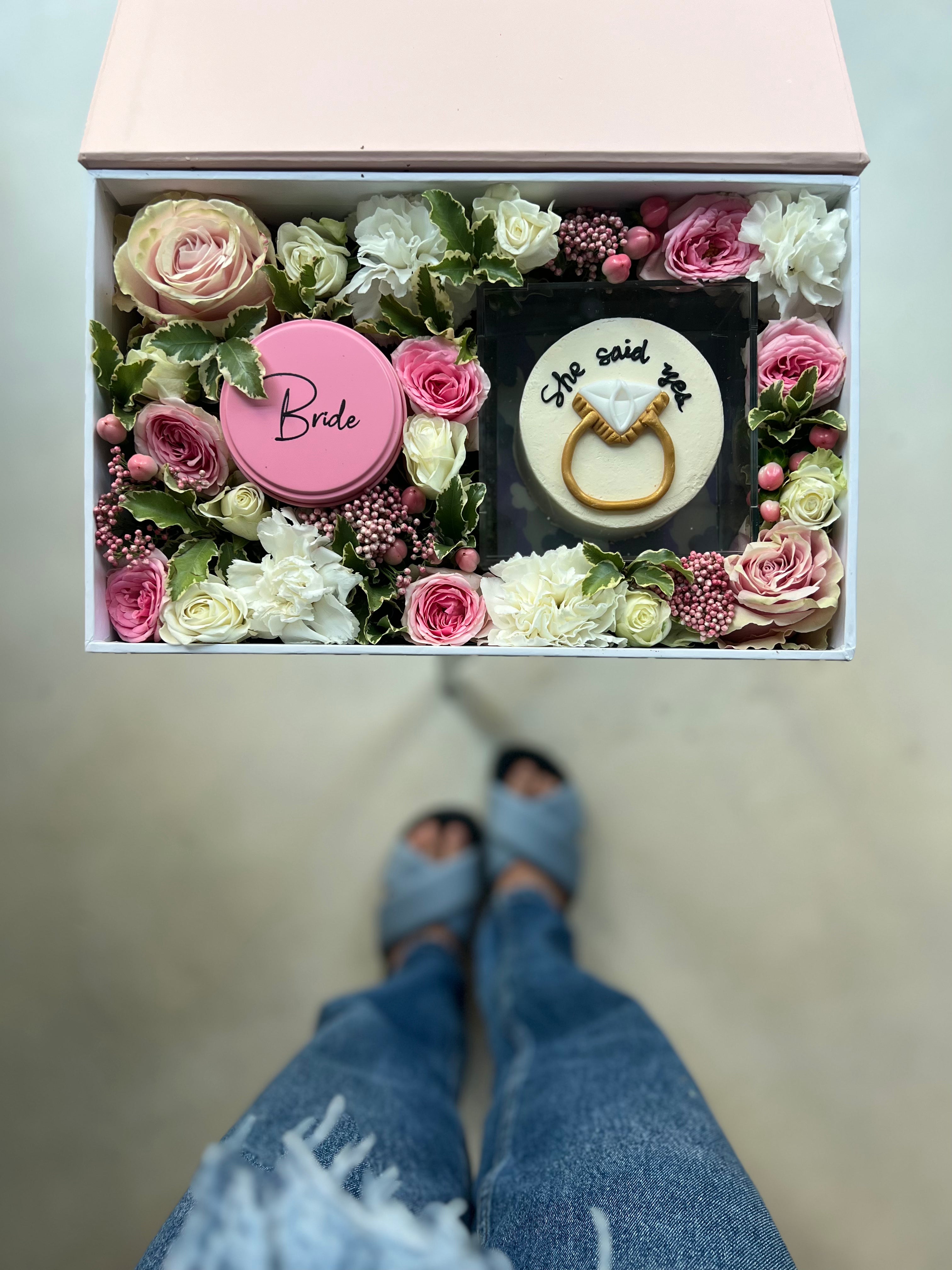 She Said Yes! Cake Parcel w/ Pink Bride Candle