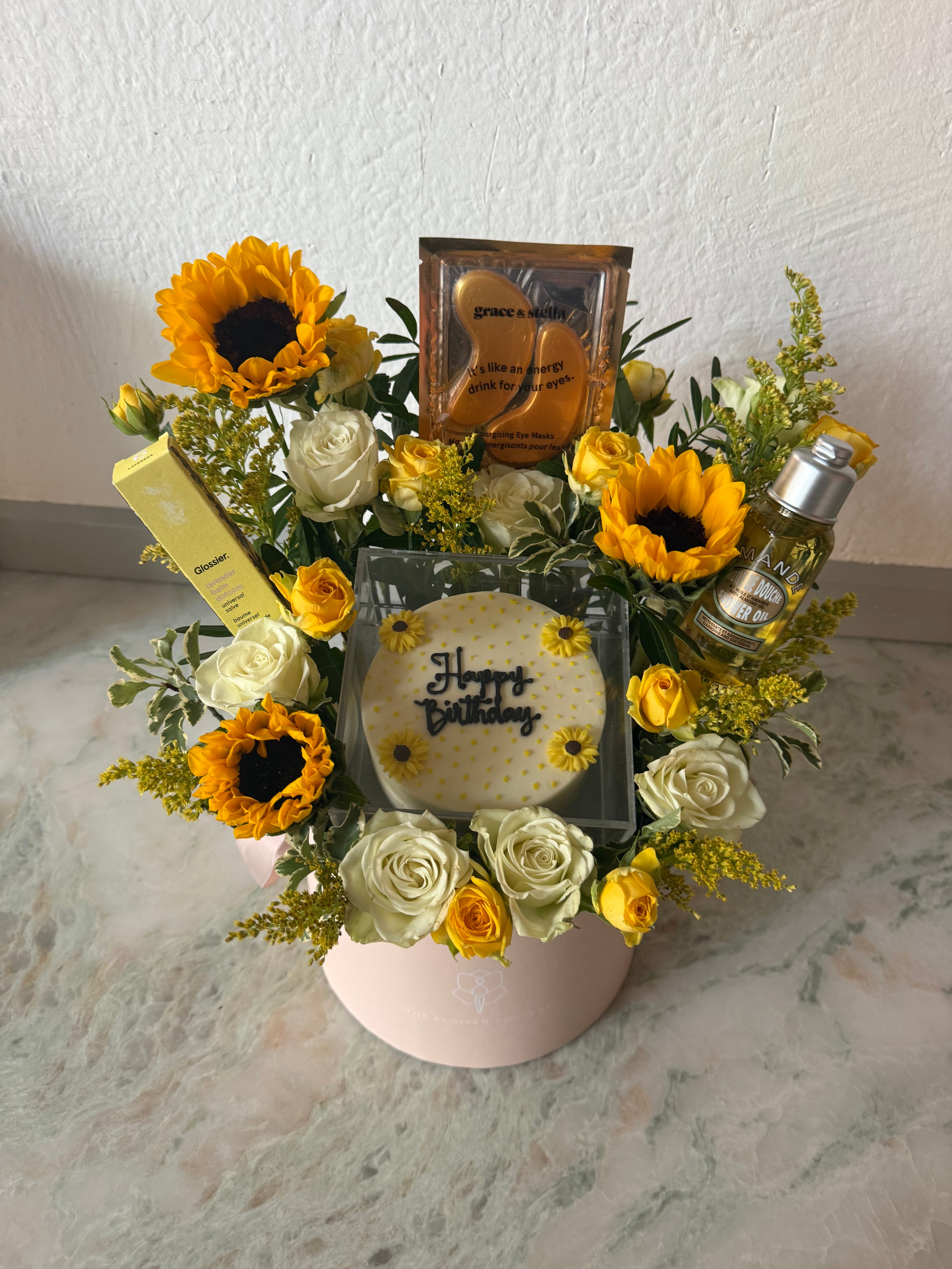 Sunflower Cake Hatbox w/ Make Up