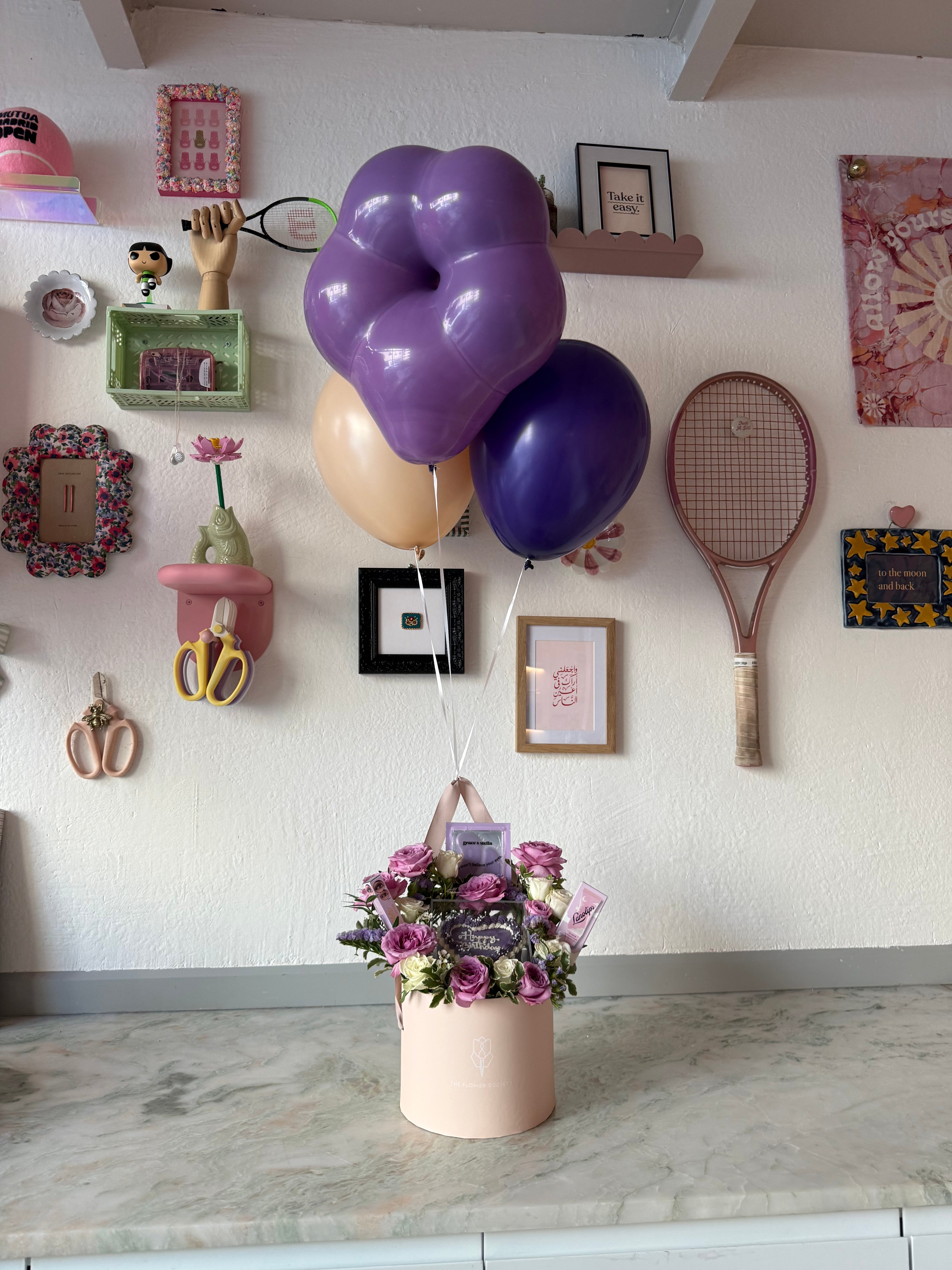 Purple Heart Cake Hatbox w/ Make Up