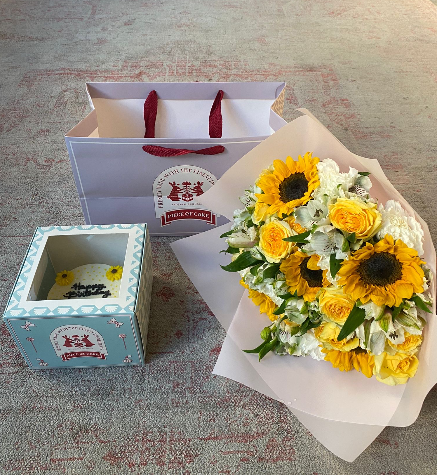 Sunflower Birthday Cake w/ Mini Bouquet