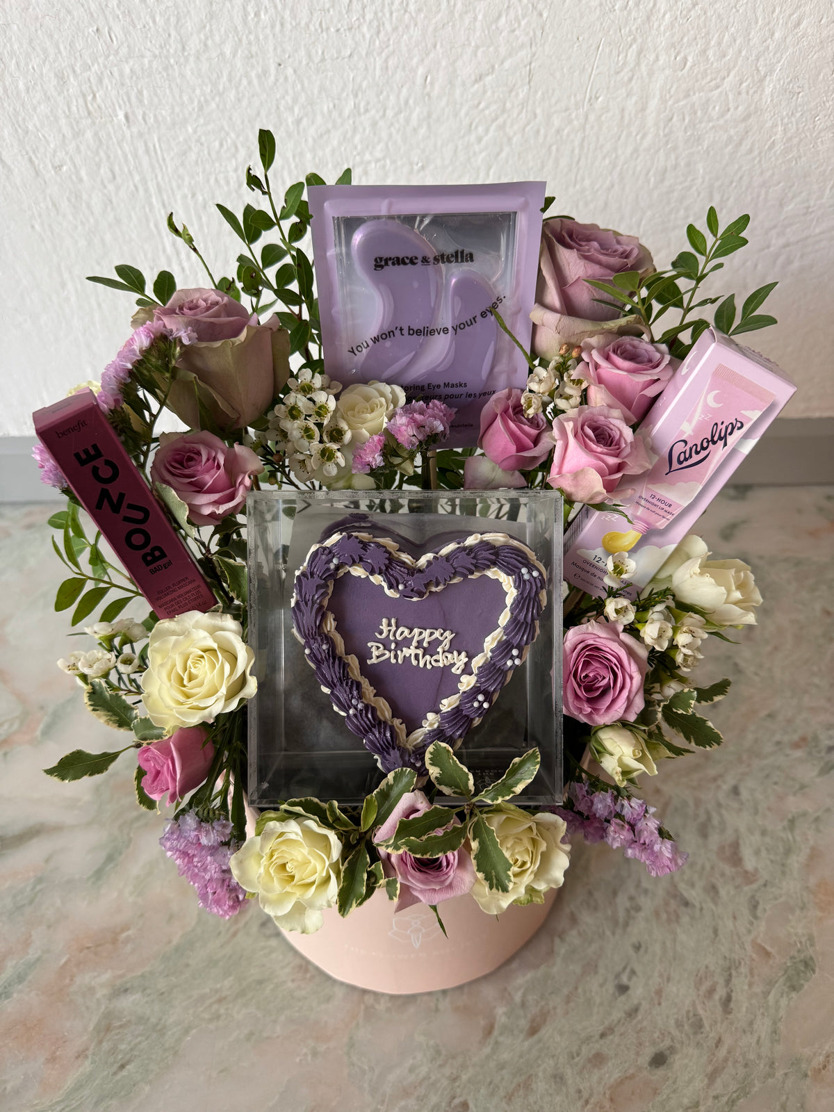 Purple Heart Cake Hatbox w/ Make Up