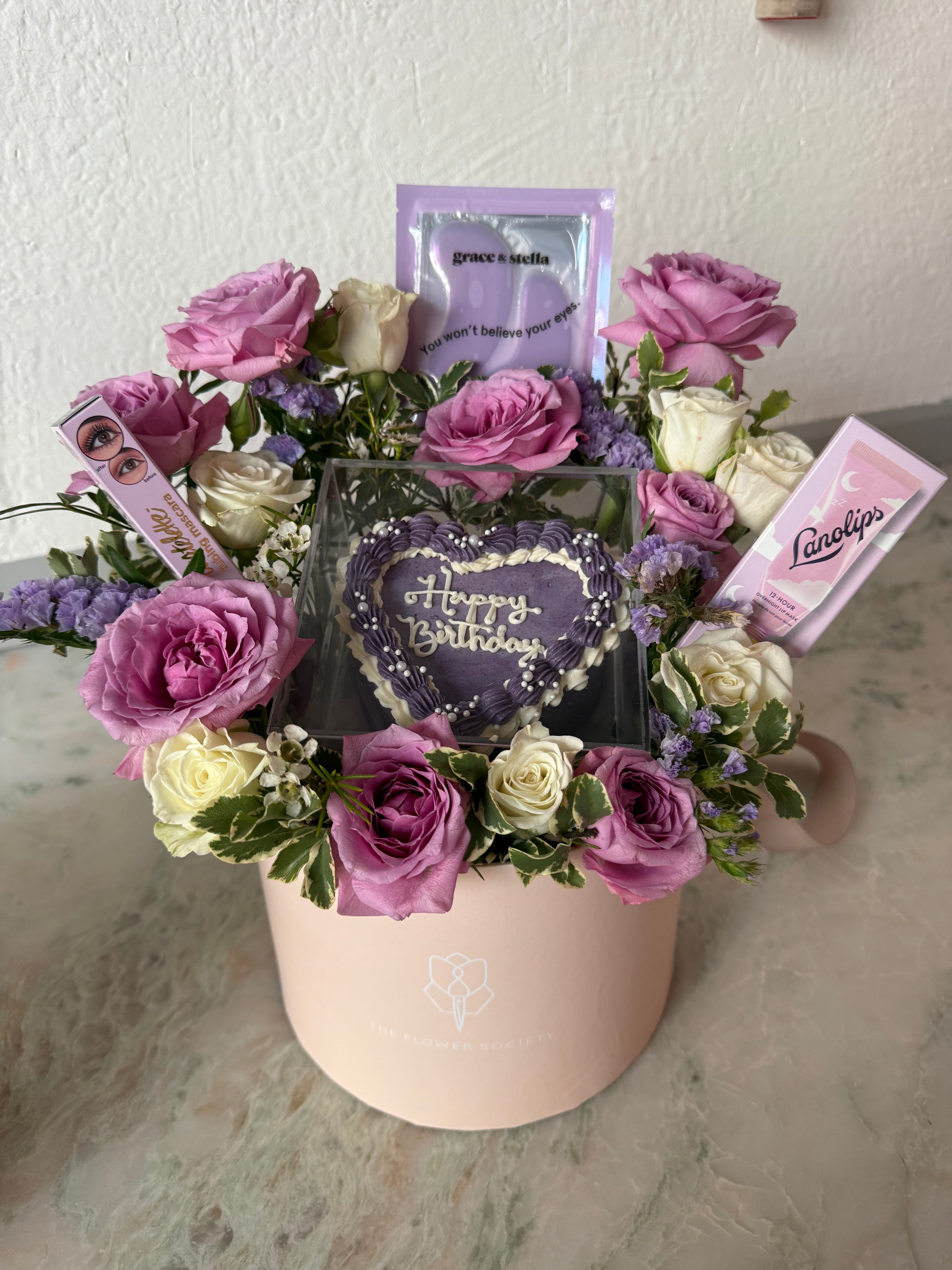 Purple Heart Cake Hatbox w/ Make Up