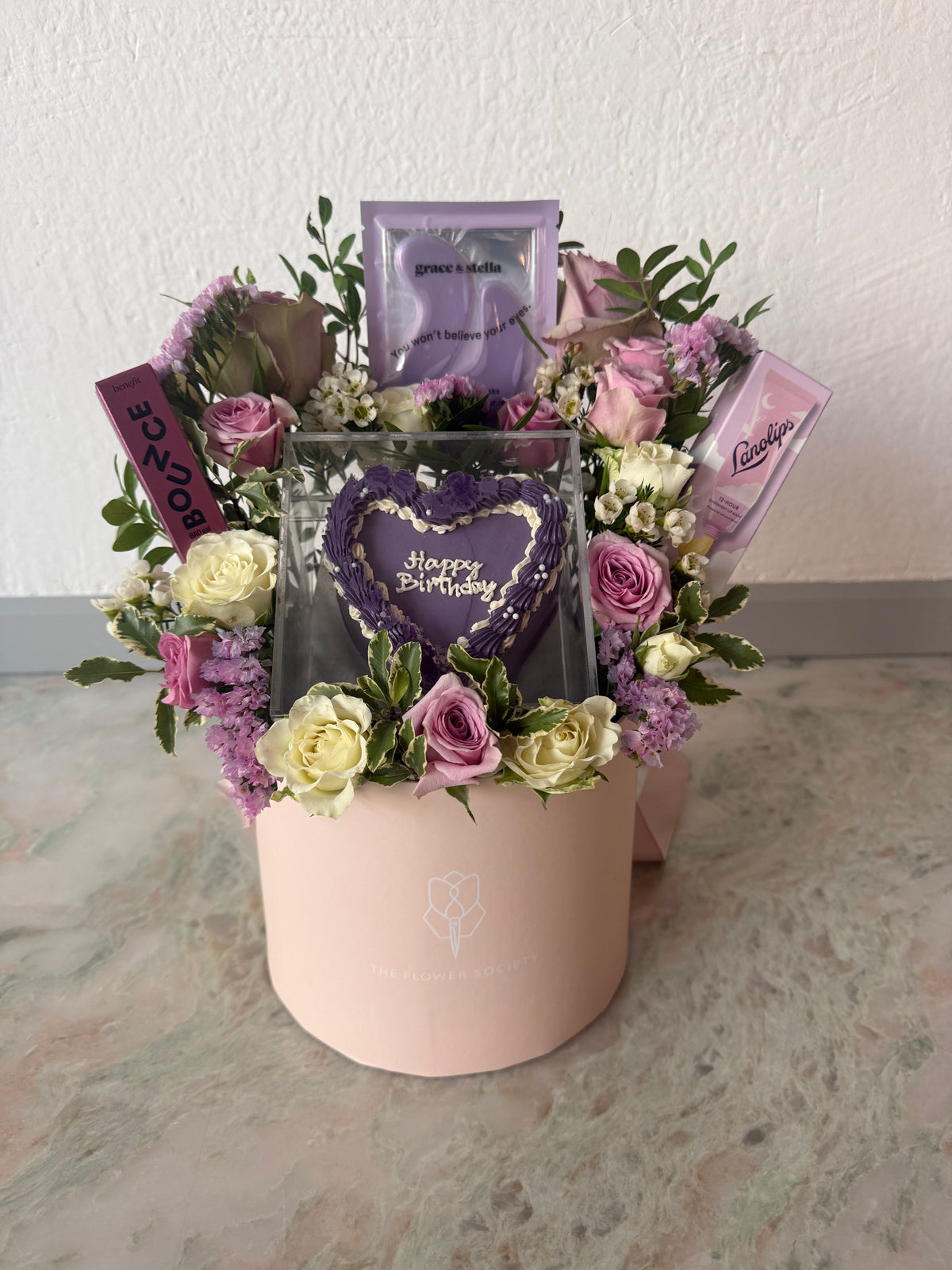 Purple Heart Cake Hatbox w/ Make Up