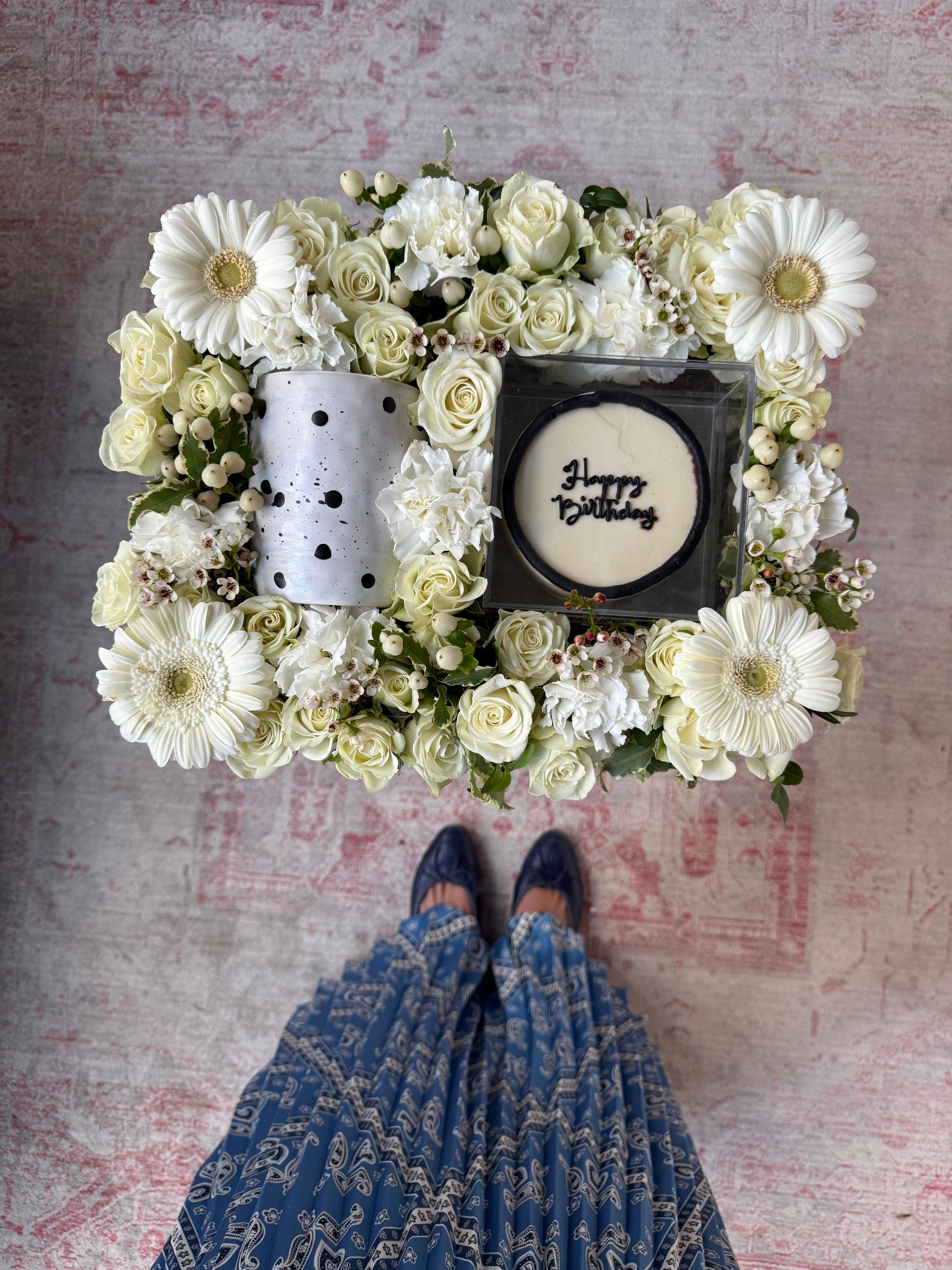 Black & White Happy Birthday Tray w/ Speckled Mug