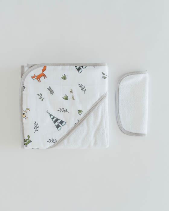 Forest Friends Cotton Hooded Towel & Wash Cloth Set