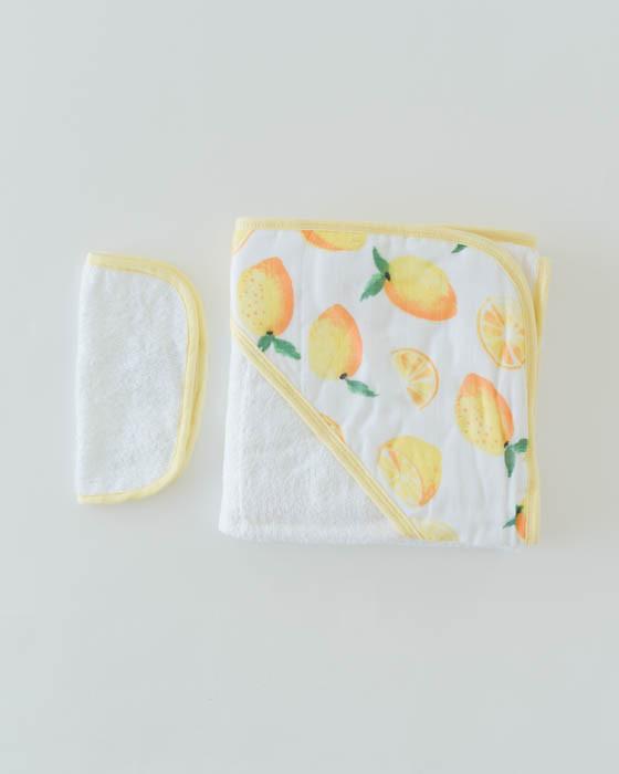 Lemon Cotton Hooded Towel & Wash Cloth Set