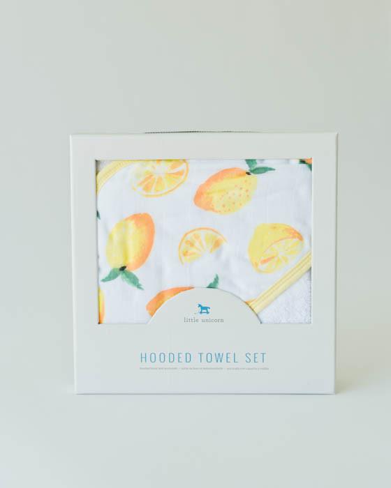 Lemon Cotton Hooded Towel & Wash Cloth Set