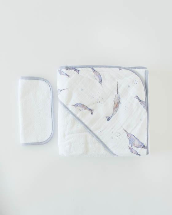 Narwhal Cotton Hooded Towel & Wash Cloth Set