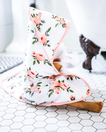 Watercolor Rose Cotton Hooded Towel & Wash Cloth Set