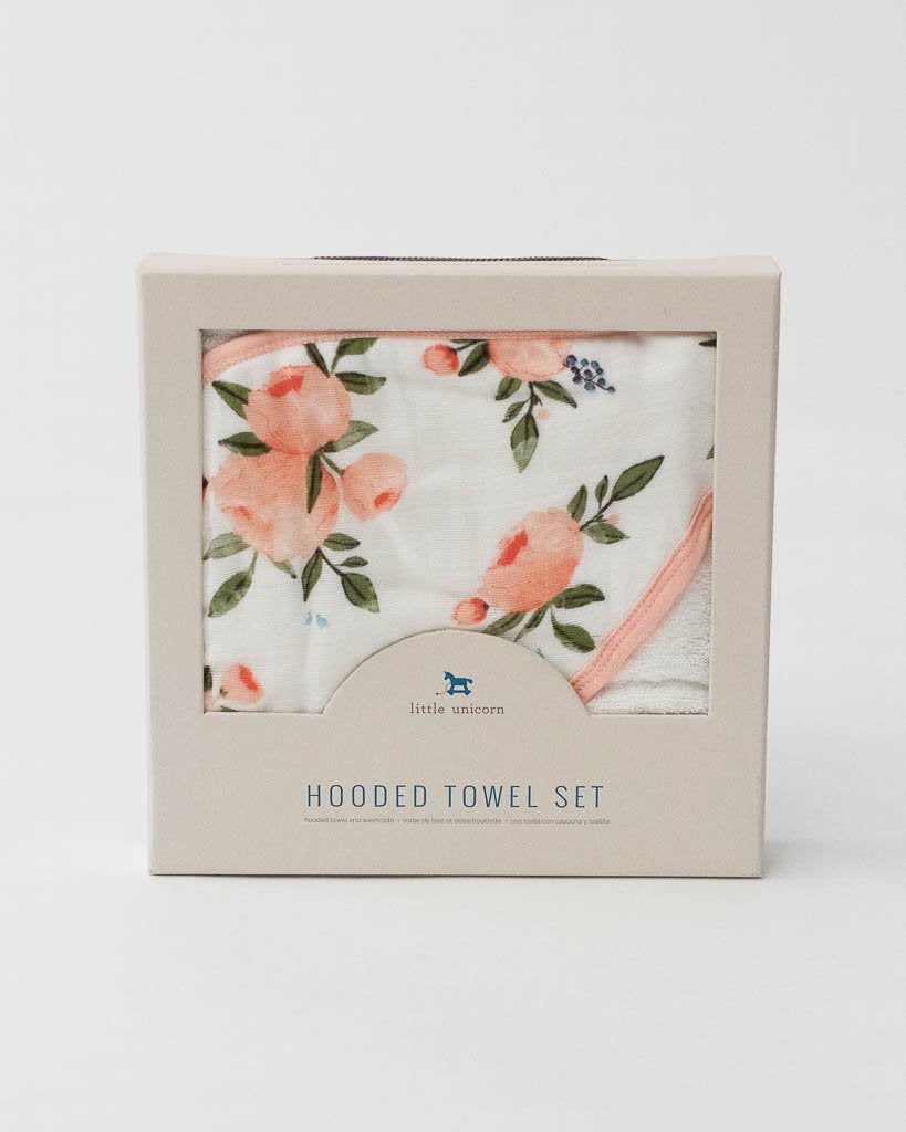Watercolor Rose Cotton Hooded Towel & Wash Cloth Set