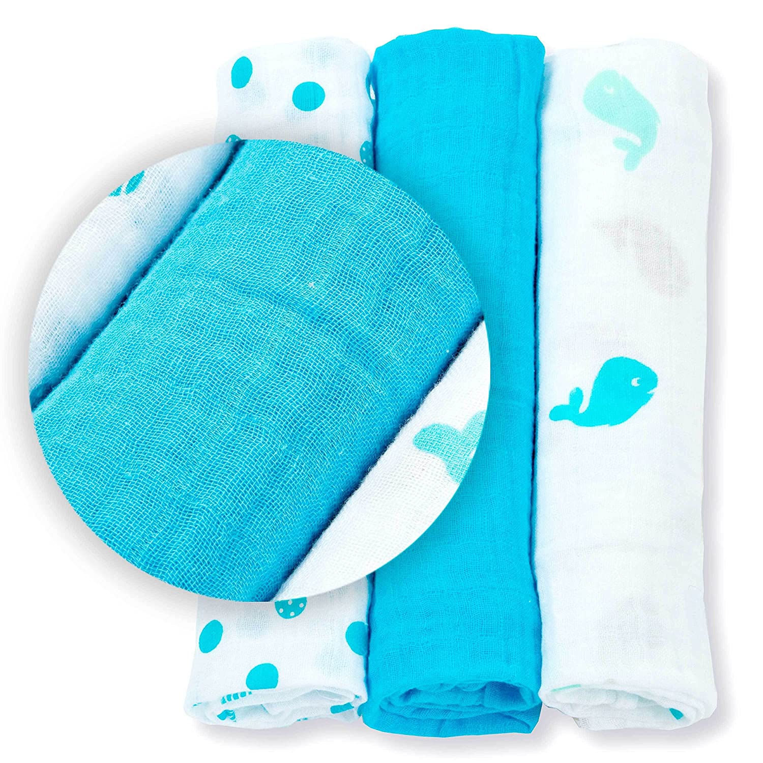 Brilliant Blues (Pack of 3) Muslin Receiving Blankets