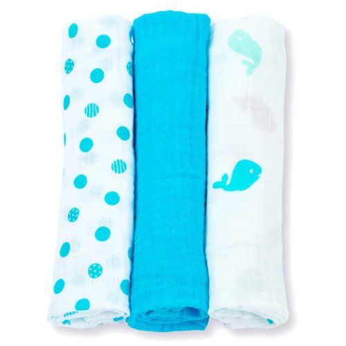 Brilliant Blues (Pack of 3) Muslin Receiving Blankets