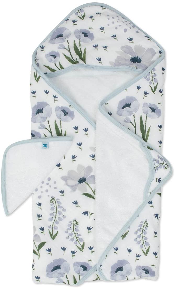 Blue Windflower Cotton Hooded Towel & Wash Cloth Set