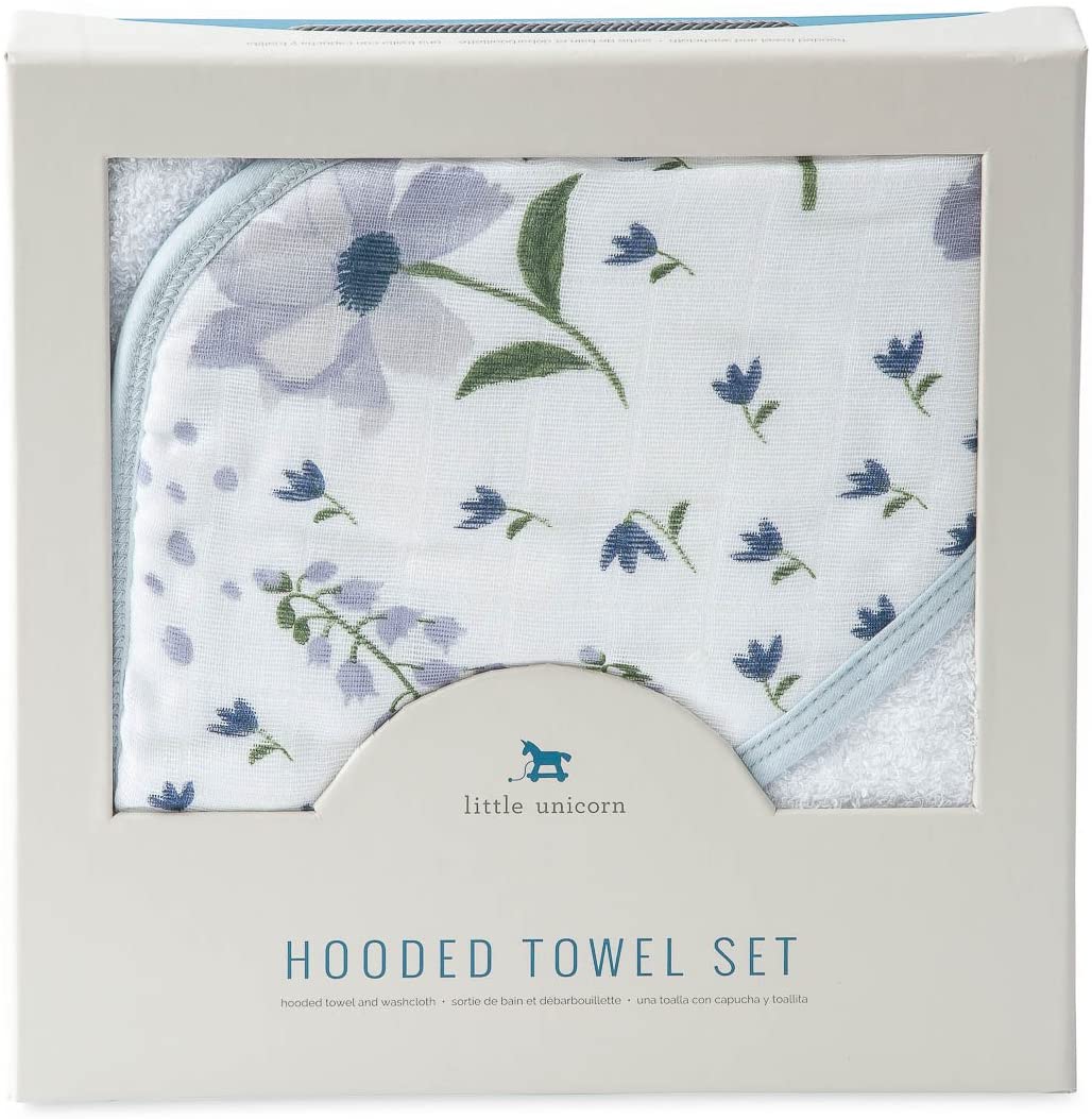 Blue Windflower Cotton Hooded Towel & Wash Cloth Set