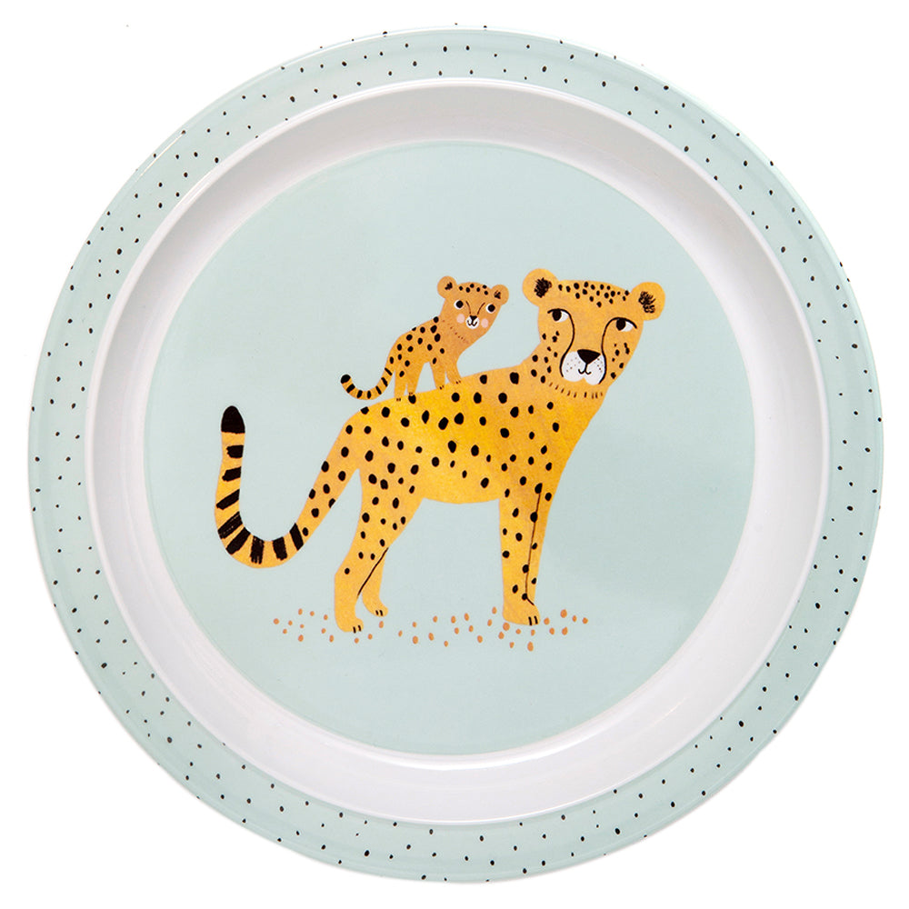 Melamine Plate Leopard + Border (Acqua)