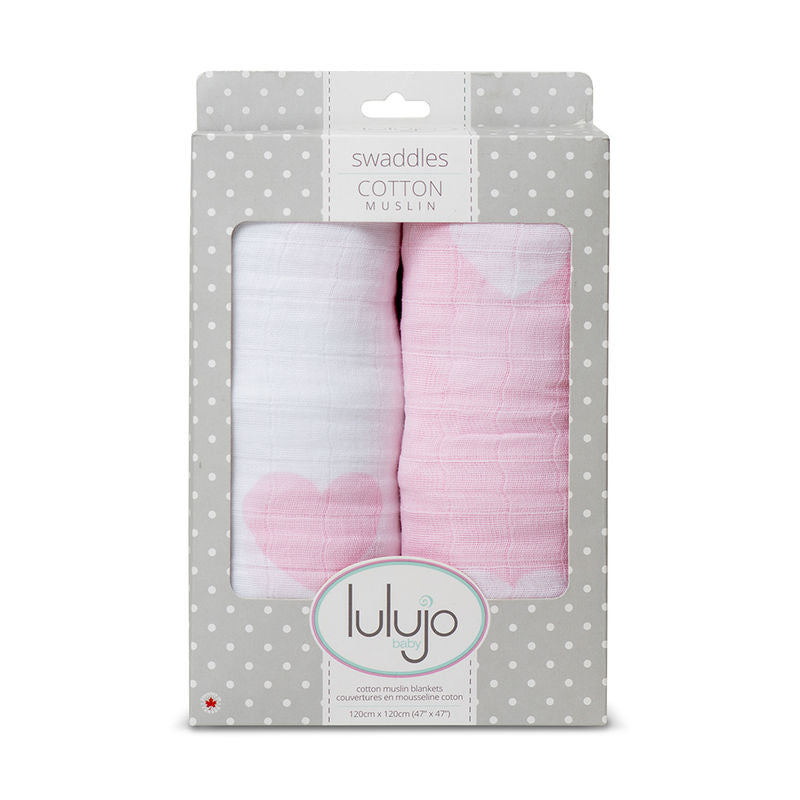 Pink Hearts Cotton Swaddles (Pack of 2)