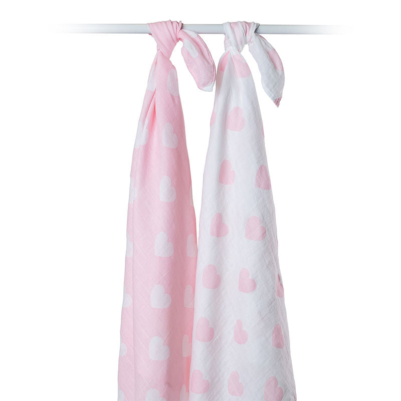 Pink Hearts Cotton Swaddles (Pack of 2)