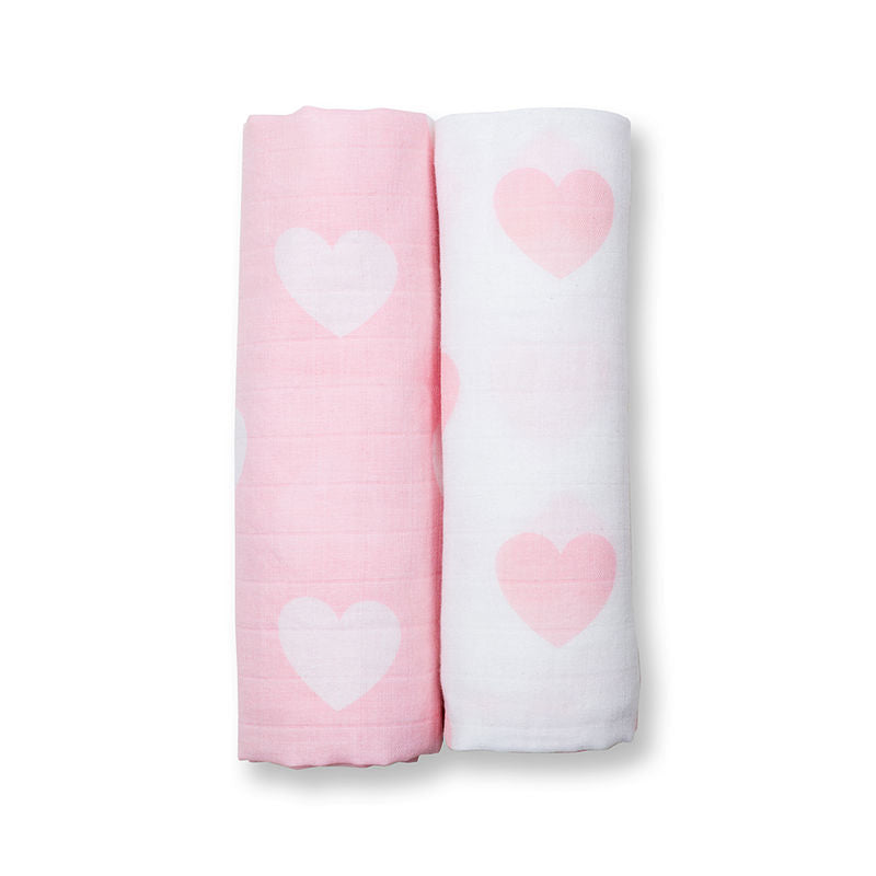 Pink Hearts Cotton Swaddles (Pack of 2)